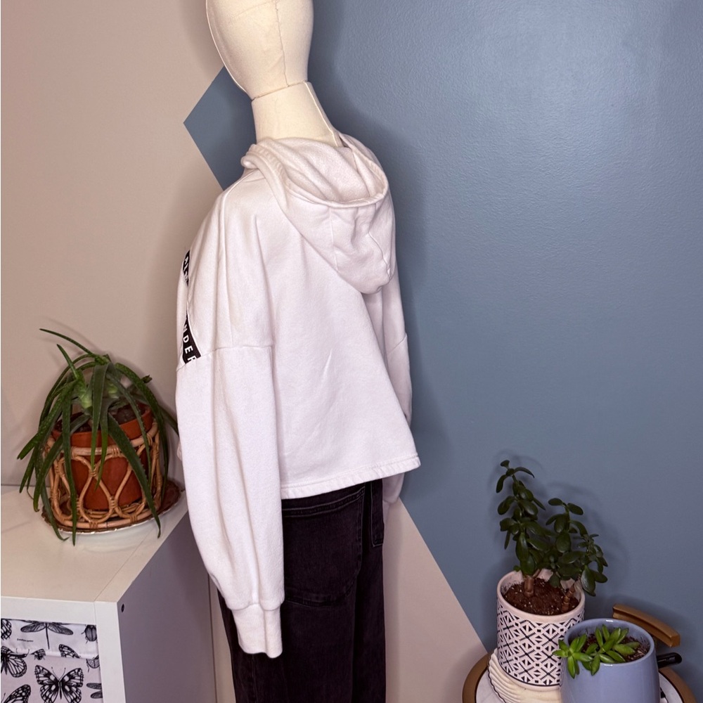 Under Armour White Logo Tape Hoodie Loose Fit Women’s Medium Athleisure Fleece - Picture 4 of 12